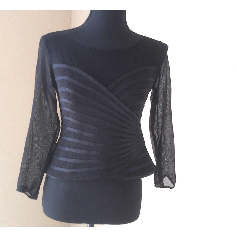 JS COLLECTIONS WOMENS BACK ZIP PARTIALLY SHEER BLACK CROP TOP SIZE 6 BN244